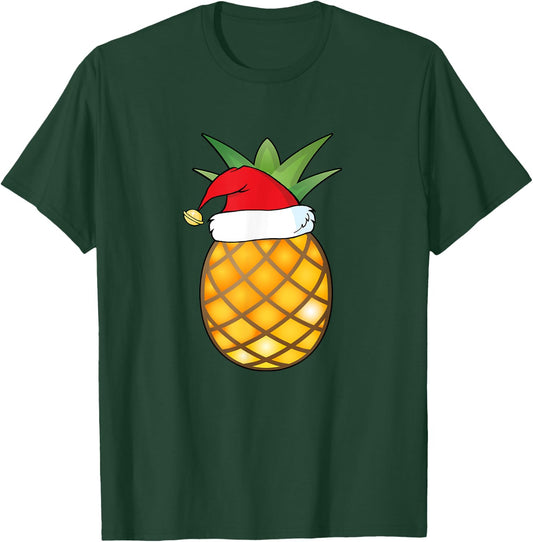 Funny Pineapple Christmas Shirt Santa Hat Fruit Kids Gift T-Shirt - T-Shirt | Forest