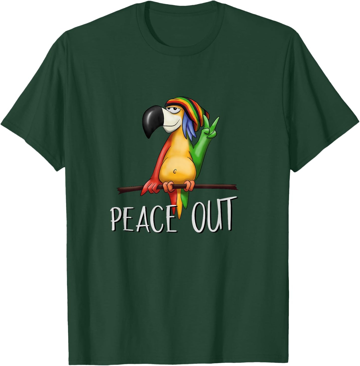 Peace Out Funky Cool Bird Drawing Chilling Reggae Parrot T-Shirt - T-Shirt | Forest