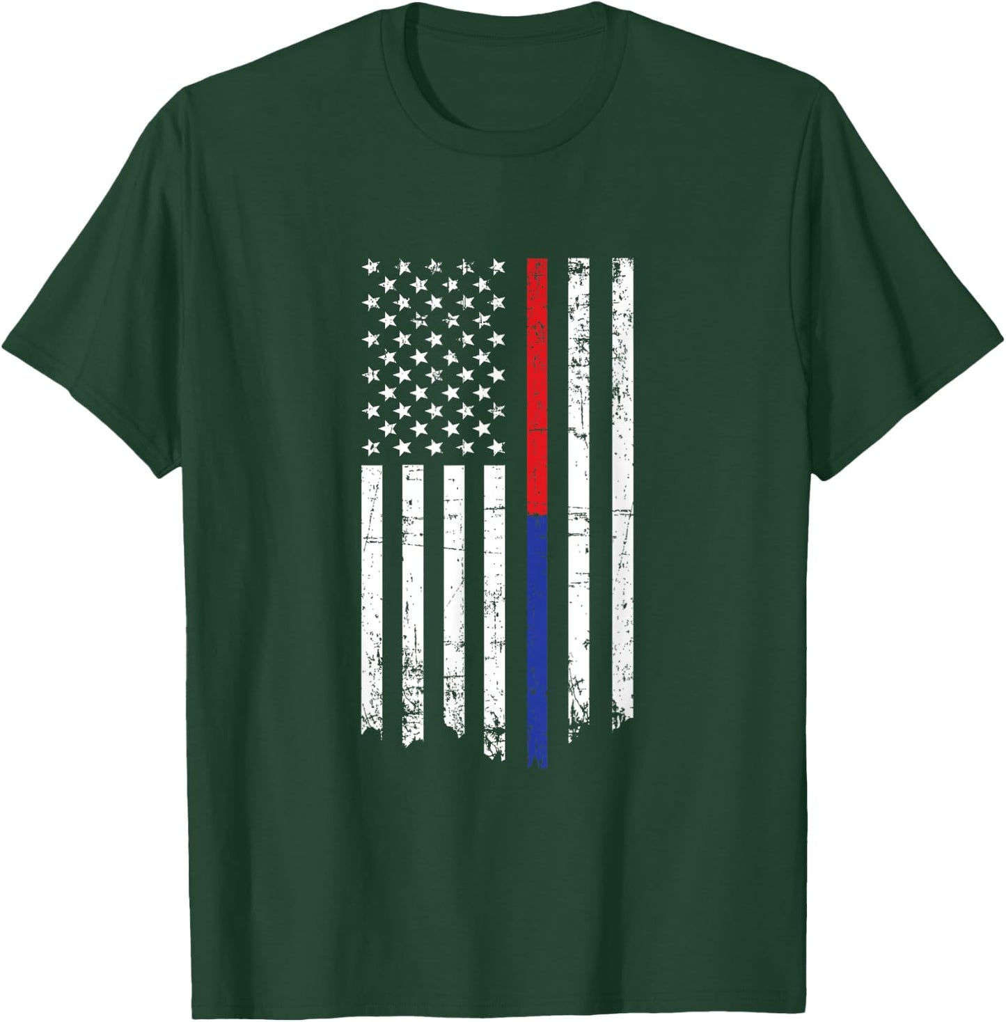 Firefighter Police Officer Thin Red Blue Line American Flag Kids Men T-Shirt - T-Shirt | Forest