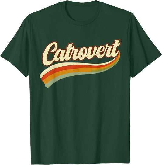 Retro Catrovert Cool Vintage for Introverts Cat Parents T-Shirt - T-Shirt | Forest