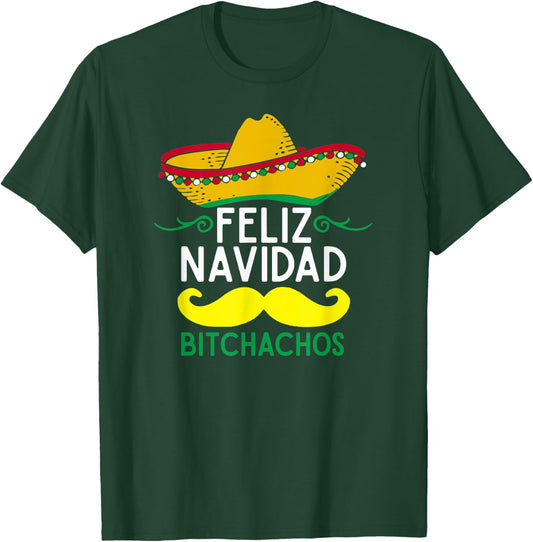 Mexican Santa Feliz Navidad Christmas Sombrero Mustache Fun T-Shirt - T-Shirt | Forest