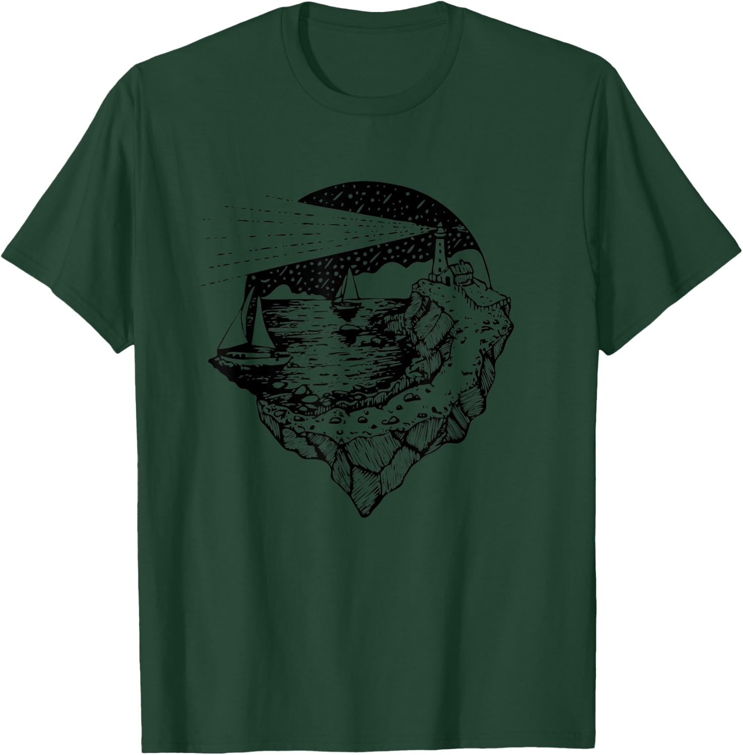 Sea, Sail and Lighthouse - Wild Nature Adventure Sailing T-Shirt - T-Shirt | Forest
