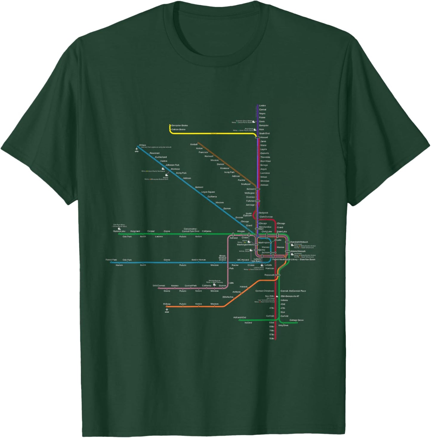 Chicago l Map CTA Elevated L Train Metro Transit T-Shirt - T-Shirt | Forest