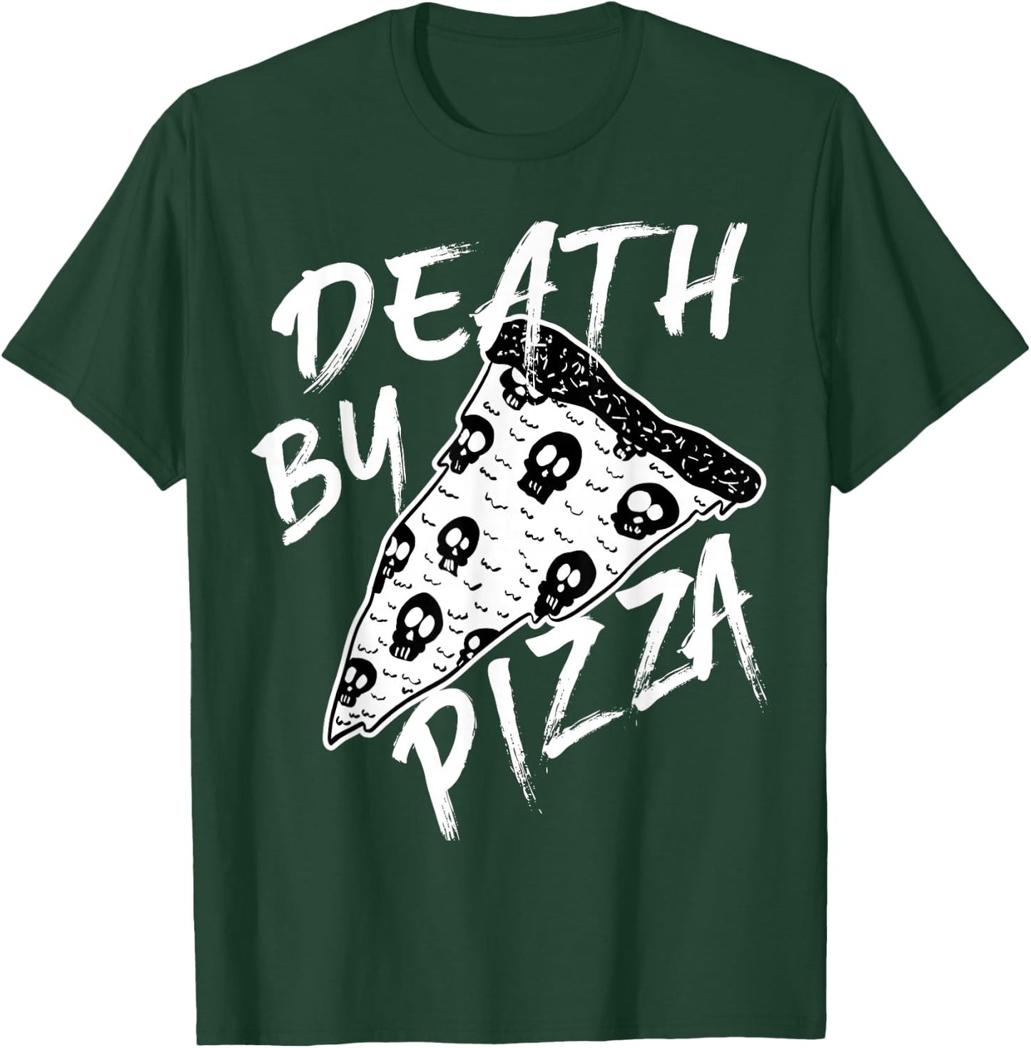 Death by Pizza Pepperoni Skulls Metal Text Halloween T-Shirt - T-Shirt | Forest