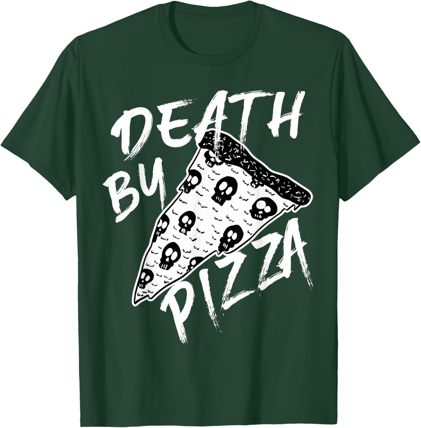 Death by Pizza Pepperoni Skulls Metal Text Halloween T-Shirt - T-Shirt | Forest