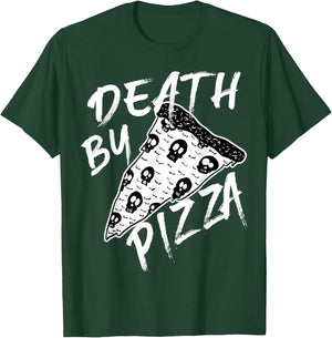 Death by Pizza Pepperoni Skulls Metal Text Halloween T-Shirt - T-Shirt | Forest