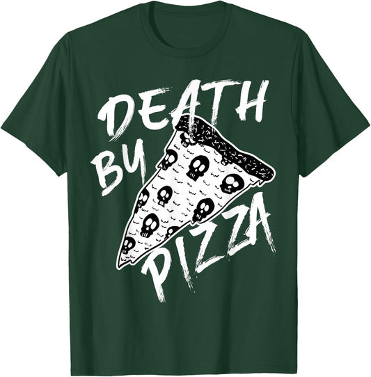 Death by Pizza Pepperoni Skulls Metal Text Halloween T-Shirt - T-Shirt | Forest