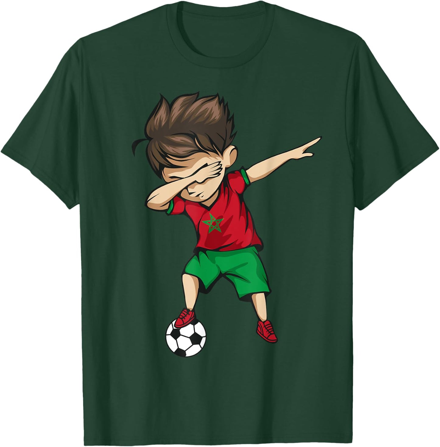 Dabbing Soccer Boy Morocco Jersey Shirt - Moroccan Football T-Shirt - T-Shirt | Forest