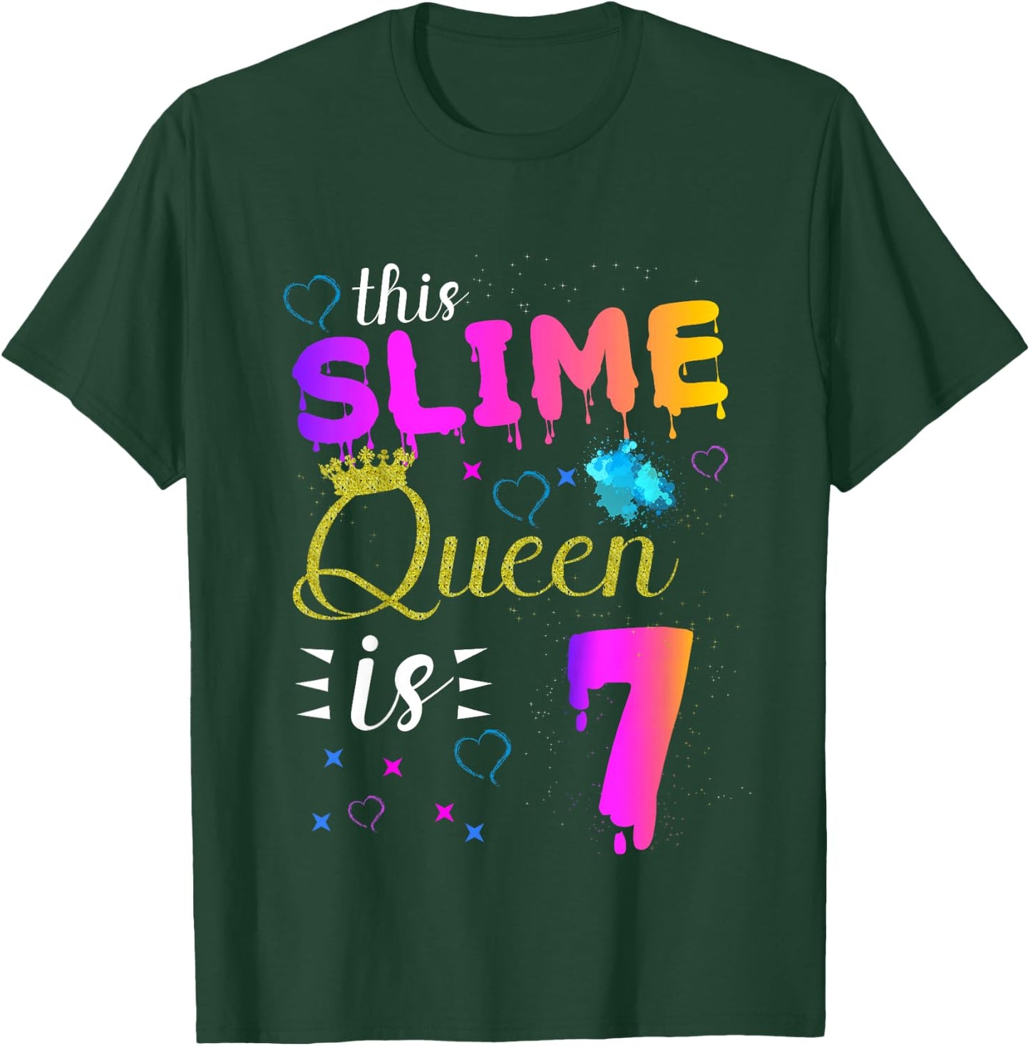 slime queen crown Birthday 7th Gift girls 7 years old T-Shirt - T-Shirt | Forest