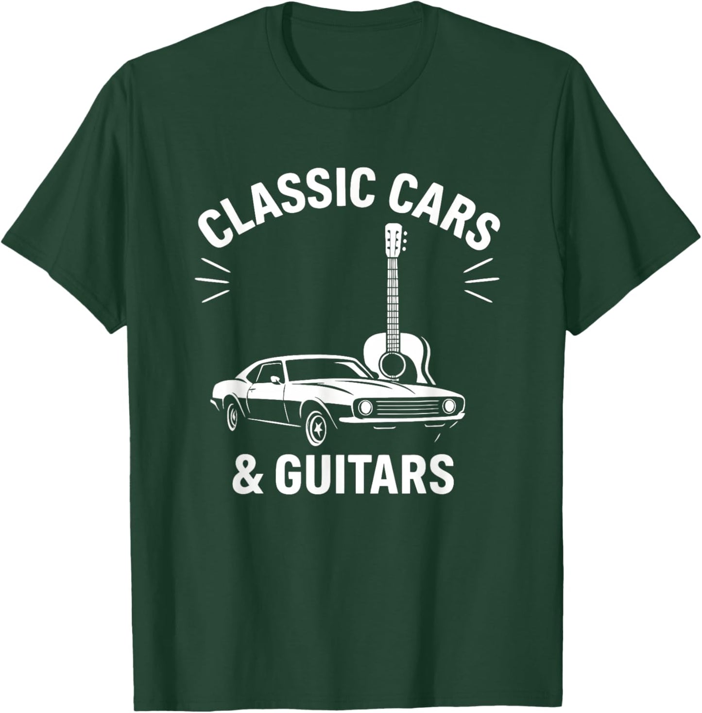 Classic Cars and Guitars Vintage Music Automotive Design T-Shirt - T-Shirt | Forest