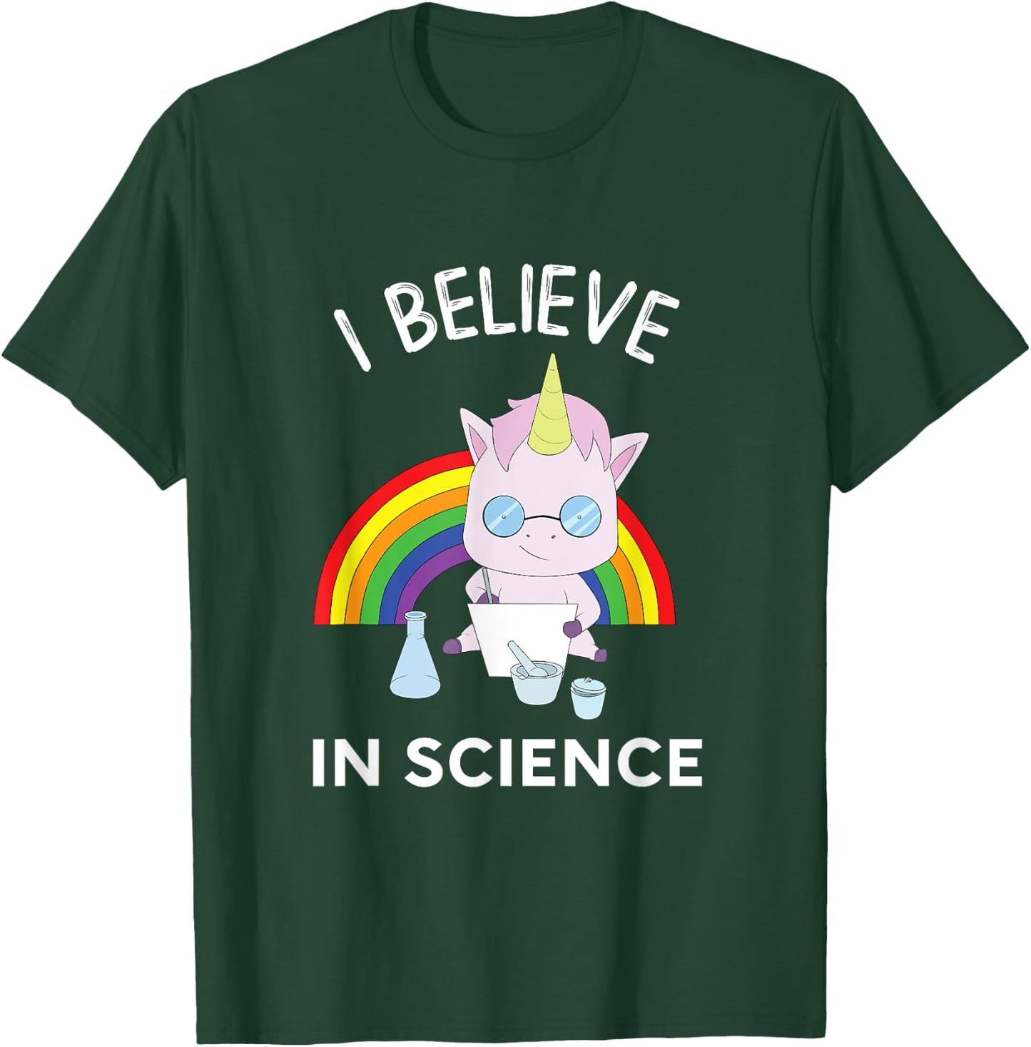 Unicorn Scientist I Believe In Science Funny T-Shirt - T-Shirt | Forest