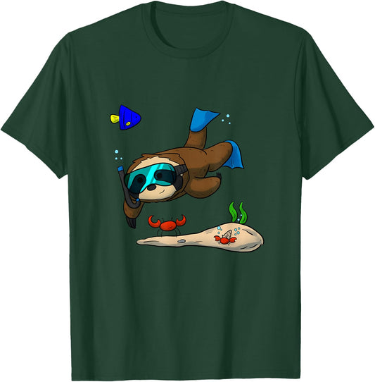 Scuba Diving Snorkeling Lazy Sloth Diver Swimming T-Shirt - T-Shirt | Forest