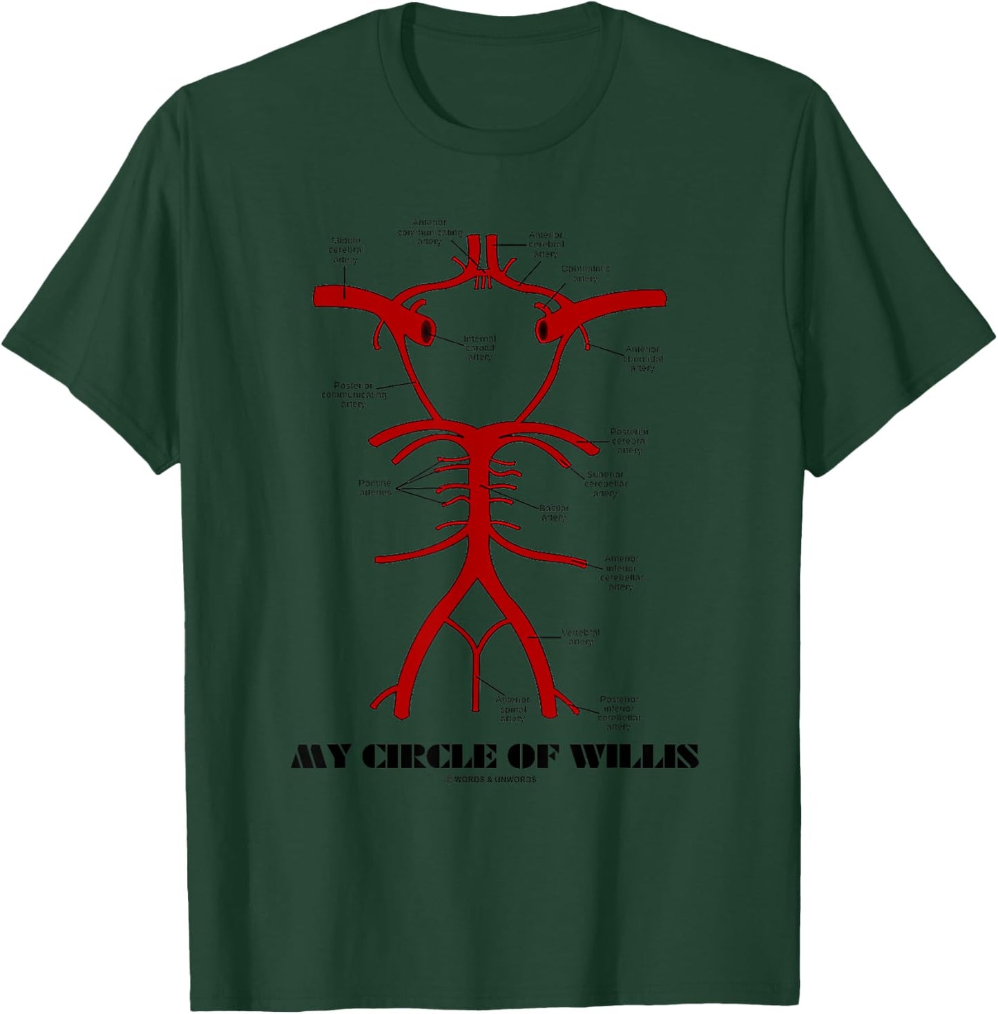 Words & Unwords My Circle Of Willis Arteries Circulatory Anastomosis T-Shirt - T-Shirt | Forest