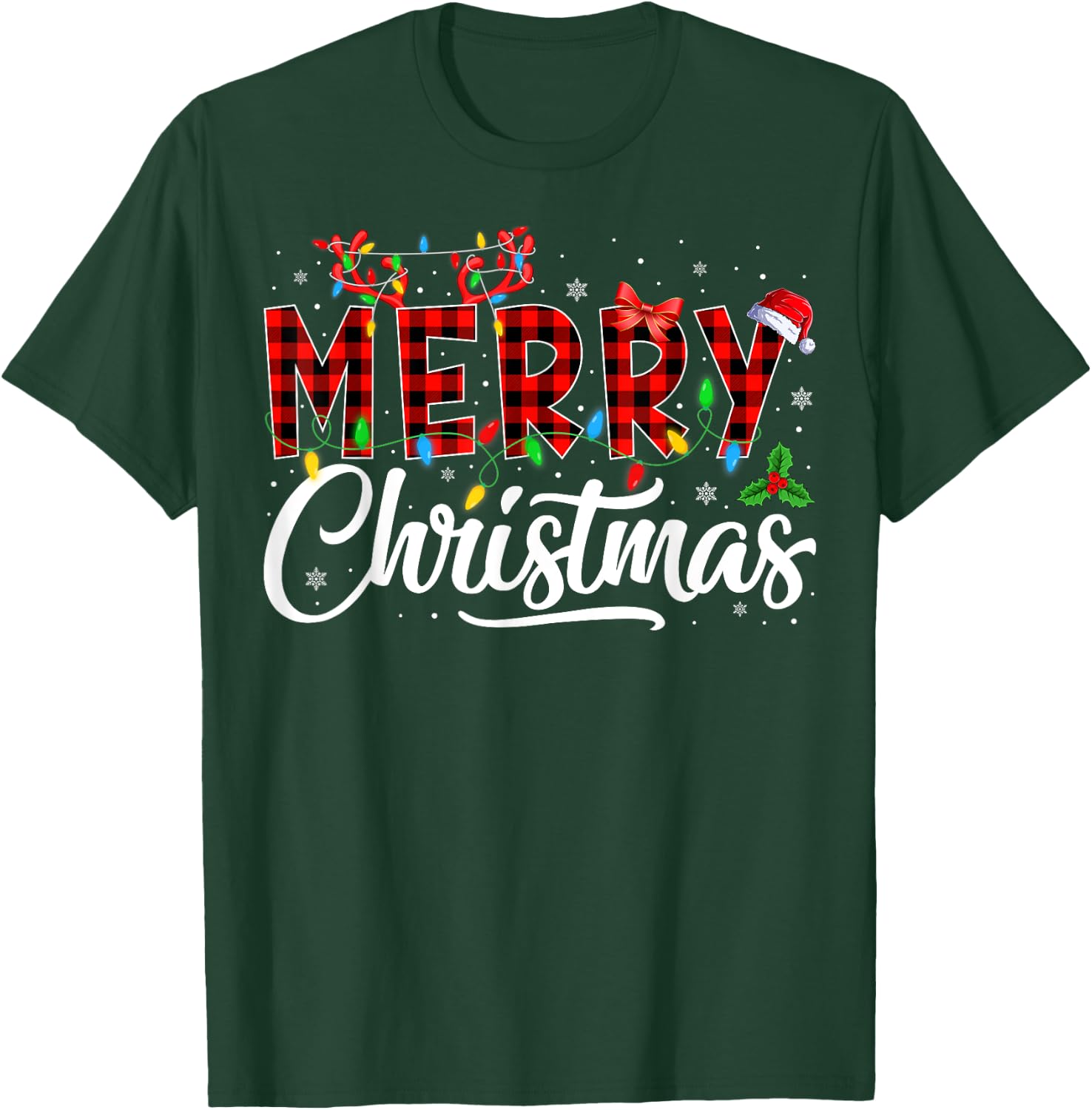 Merry Christmas Buffalo Plaid Red Santa Hat Pajama Men Women T-Shirt - T-Shirt | Forest