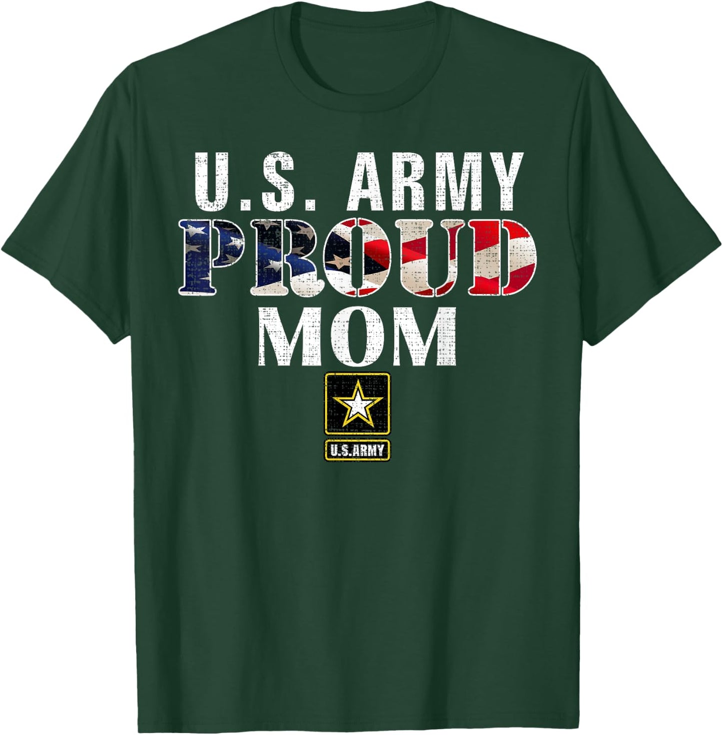 US Proud Army Mom With American Flag Military Gift Veteran T-Shirt - T-Shirt | Forest