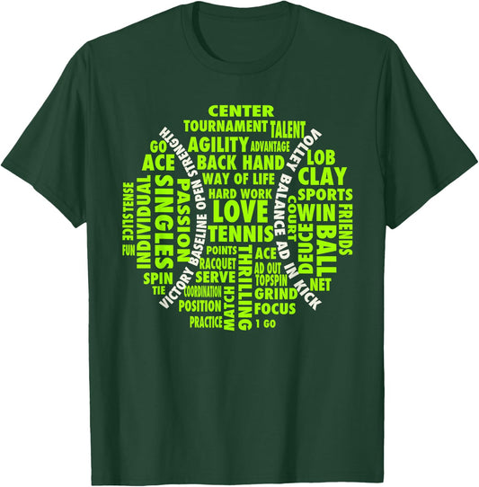 Tennis Ball Word Cloud Shirt | Cool Tennis Players Gift T-Shirt - T-Shirt | Forest
