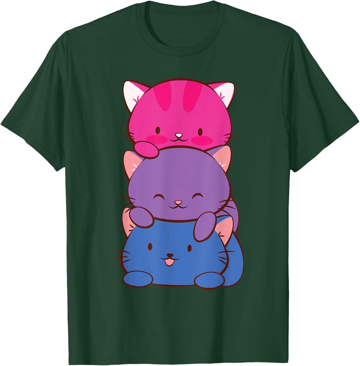 Bisexual Pride Kawaii Kitty Cat Stack Anime T-Shirt - T-Shirt | Forest