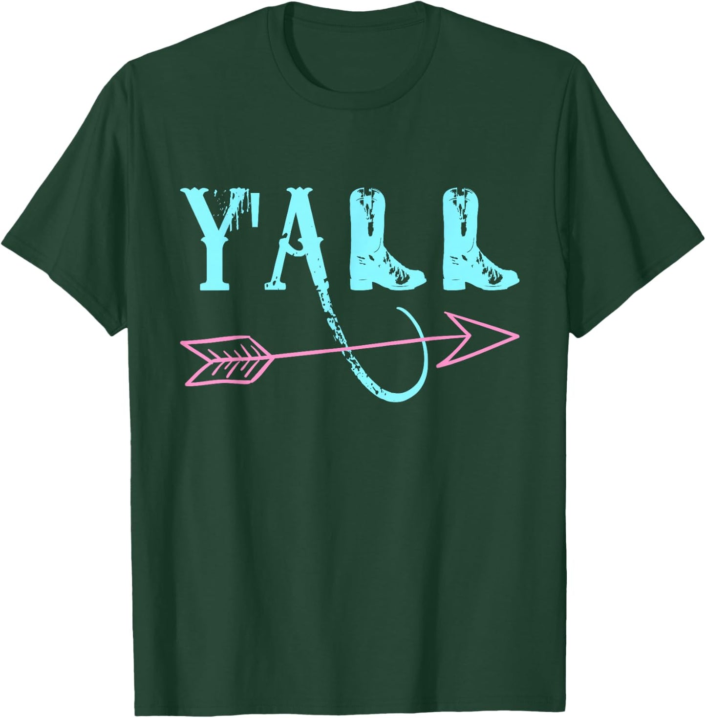 Y'ALL Southern Country Teal & Pink Arrow & Boots T-Shirt - T-Shirt | Forest