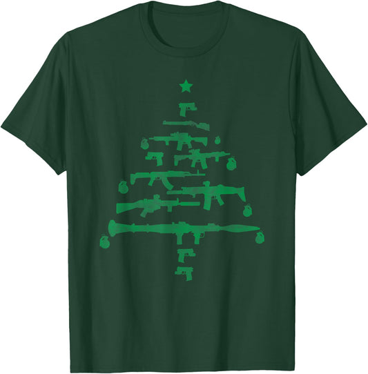 Christmas Tree Guns Rifles Firearms Grenades Army Military T-Shirt - T-Shirt | Forest