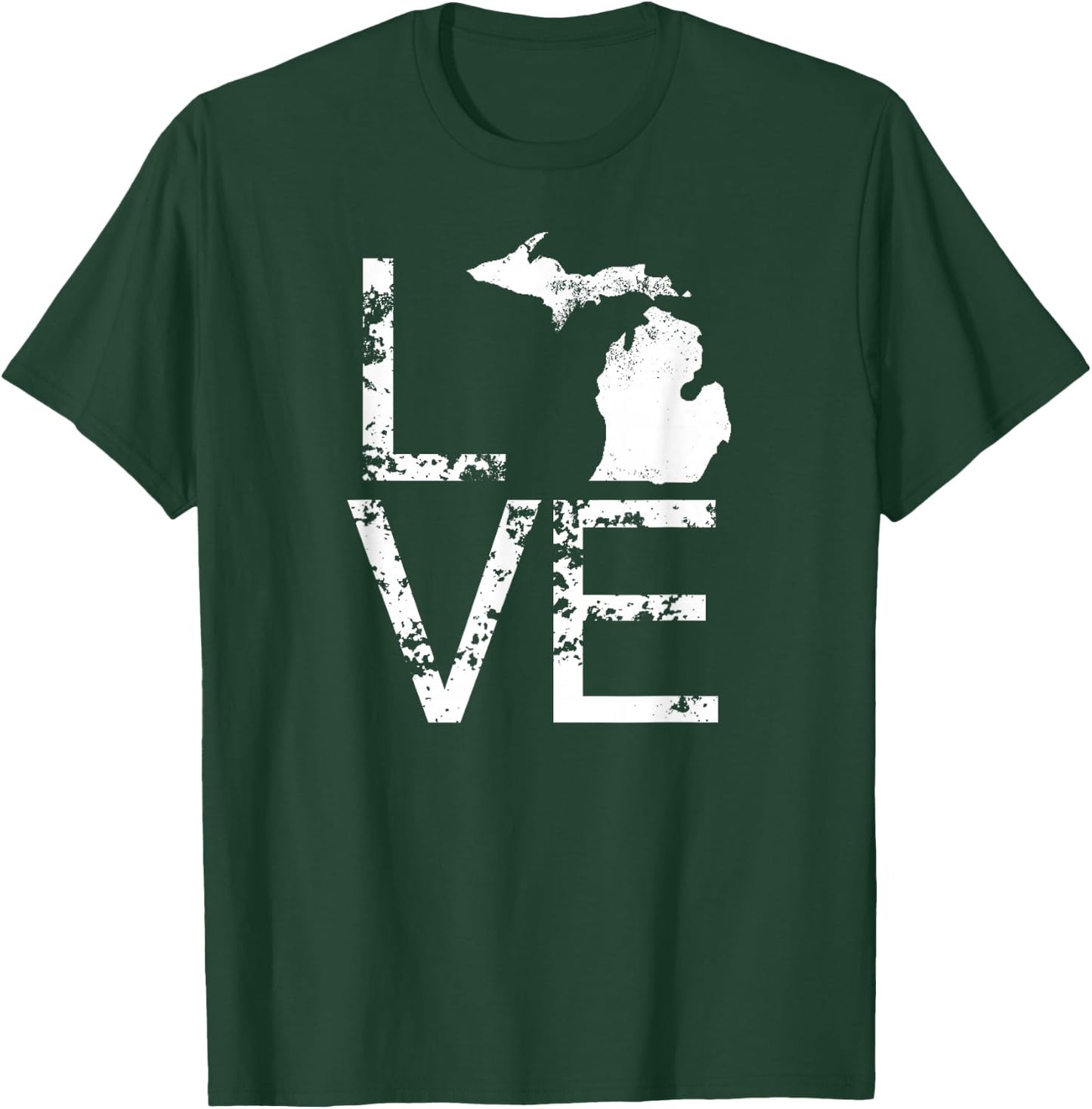 Michigan Love MI State Home Pride Map Distressed T-Shirt - T-Shirt | Forest