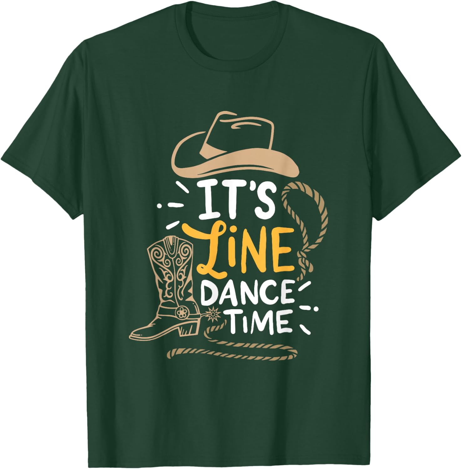 Cool Line Dance It's Line Dance Time Country Western Boots T-Shirt - T-Shirt | Forest