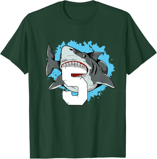 Shark 5th Birthday Boy 5 Five Shark Theme Party T-Shirt - T-Shirt | Forest