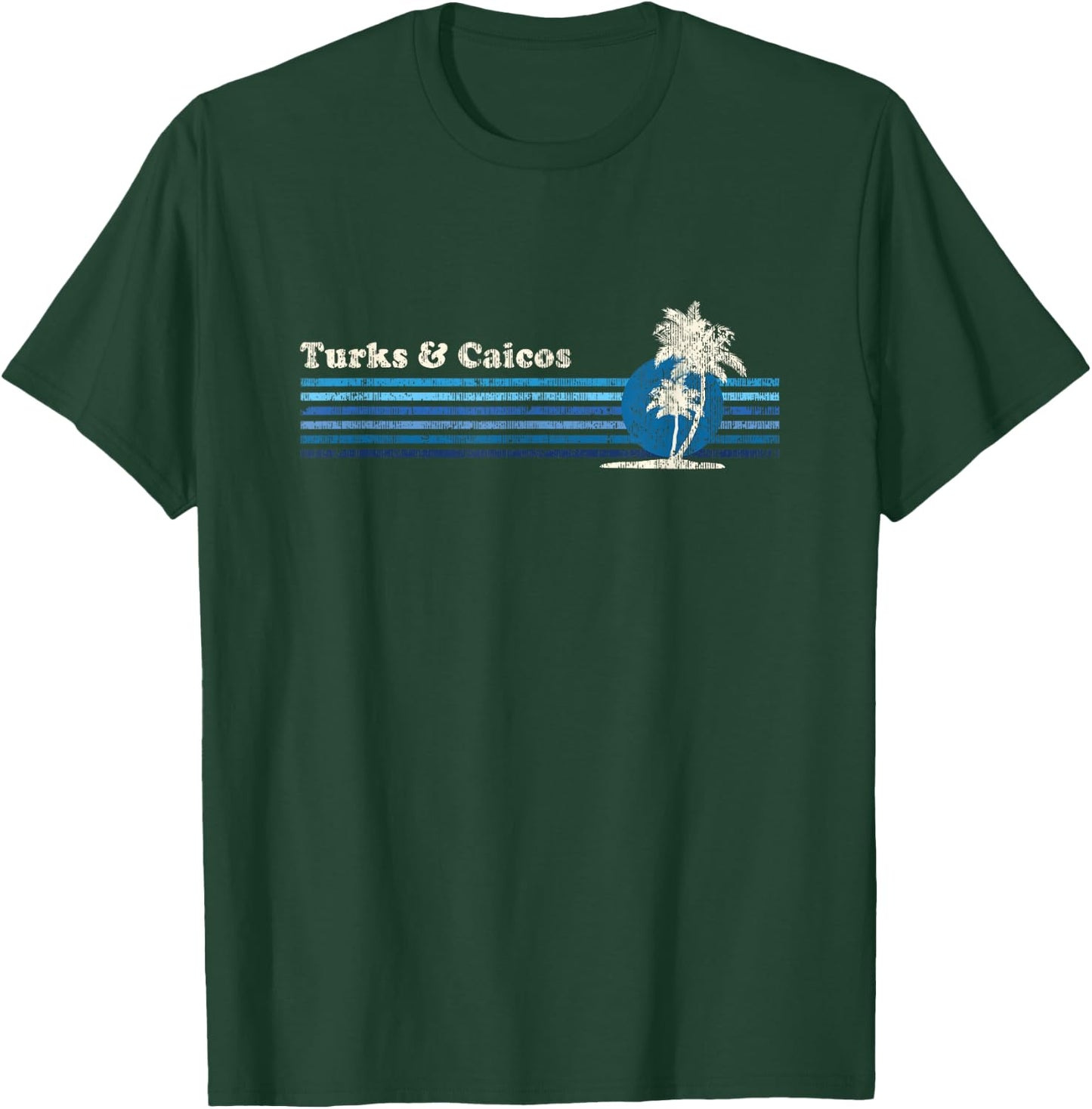 Turks and Caicos Vintage 80s Palm Trees Sunset T-Shirt - T-Shirt | Forest