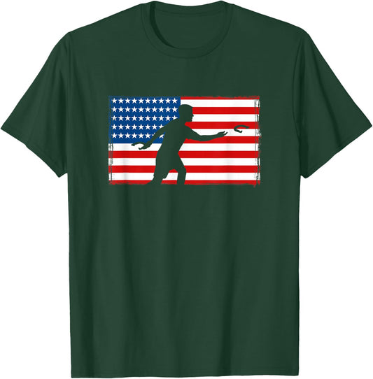 Horseshoe Throwing USA Flag Horseshoe Player T-Shirt - T-Shirt | Forest