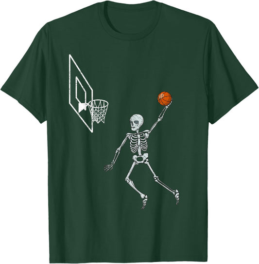 Vintage Skeleton Basketball Player Dunking Hoop Halloween T-Shirt - T-Shirt | Forest