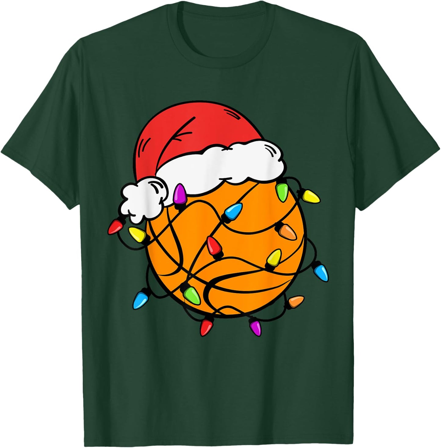 Basketball Santa Claus Hat Christmas Light Xmas Boys Kids T-Shirt - T-Shirt | Forest