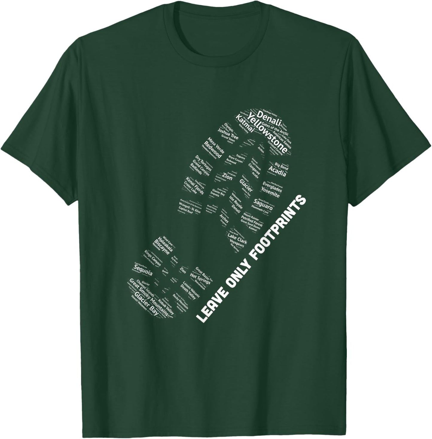 National Parks Boot Print Shirt Listing All National Parks T-Shirt - T-Shirt | Forest