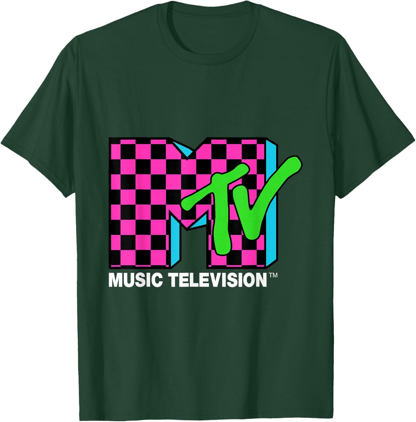 Classic MTV Logo Pink and Blue Checker Design T-Shirt - T-Shirt | Forest