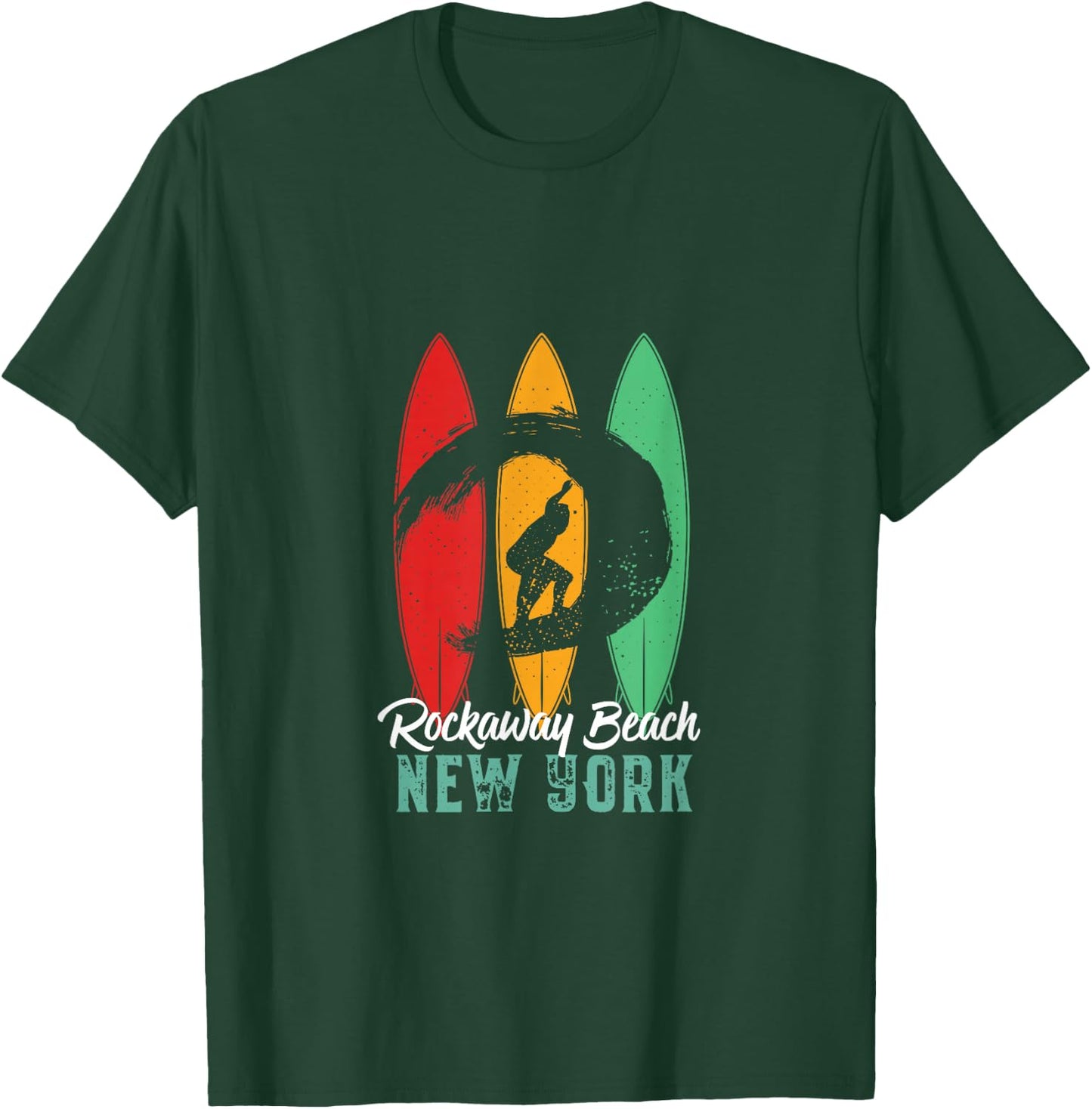 Rockaway Beach New York Vintage Surfing Sports T-Shirt - T-Shirt | Forest