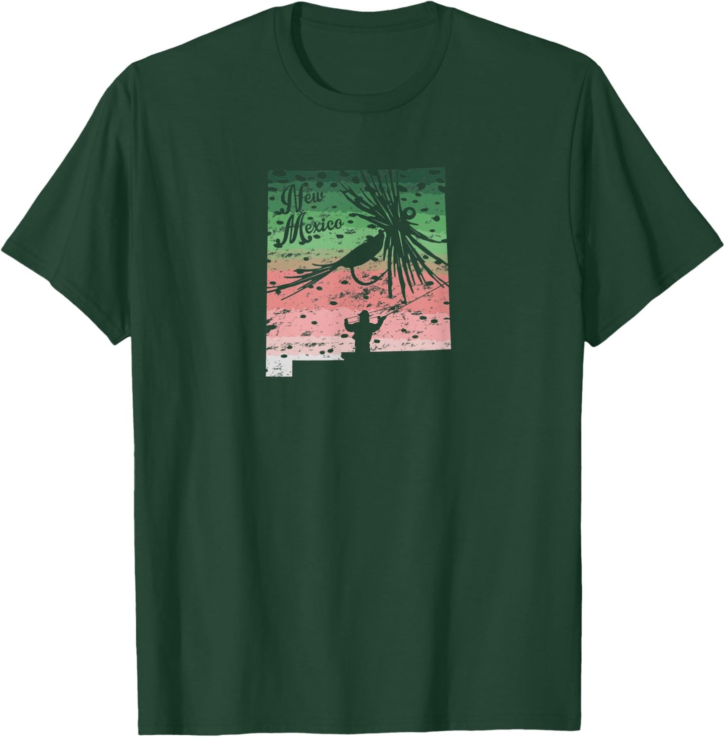 Vintage Big Fly Rainbow Trout New Mexico Map Fly Fishing T-Shirt - T-Shirt | Forest
