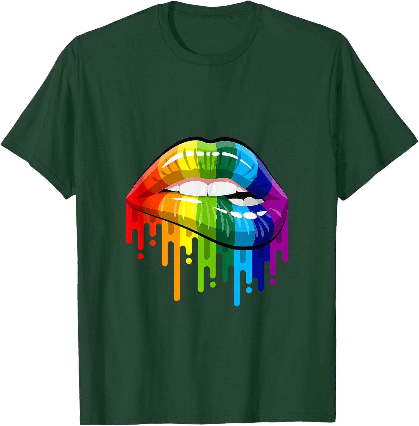 80's Sexy Colorful Graphic Lips, Women Printed Design Lips T-Shirt - T-Shirt | Forest