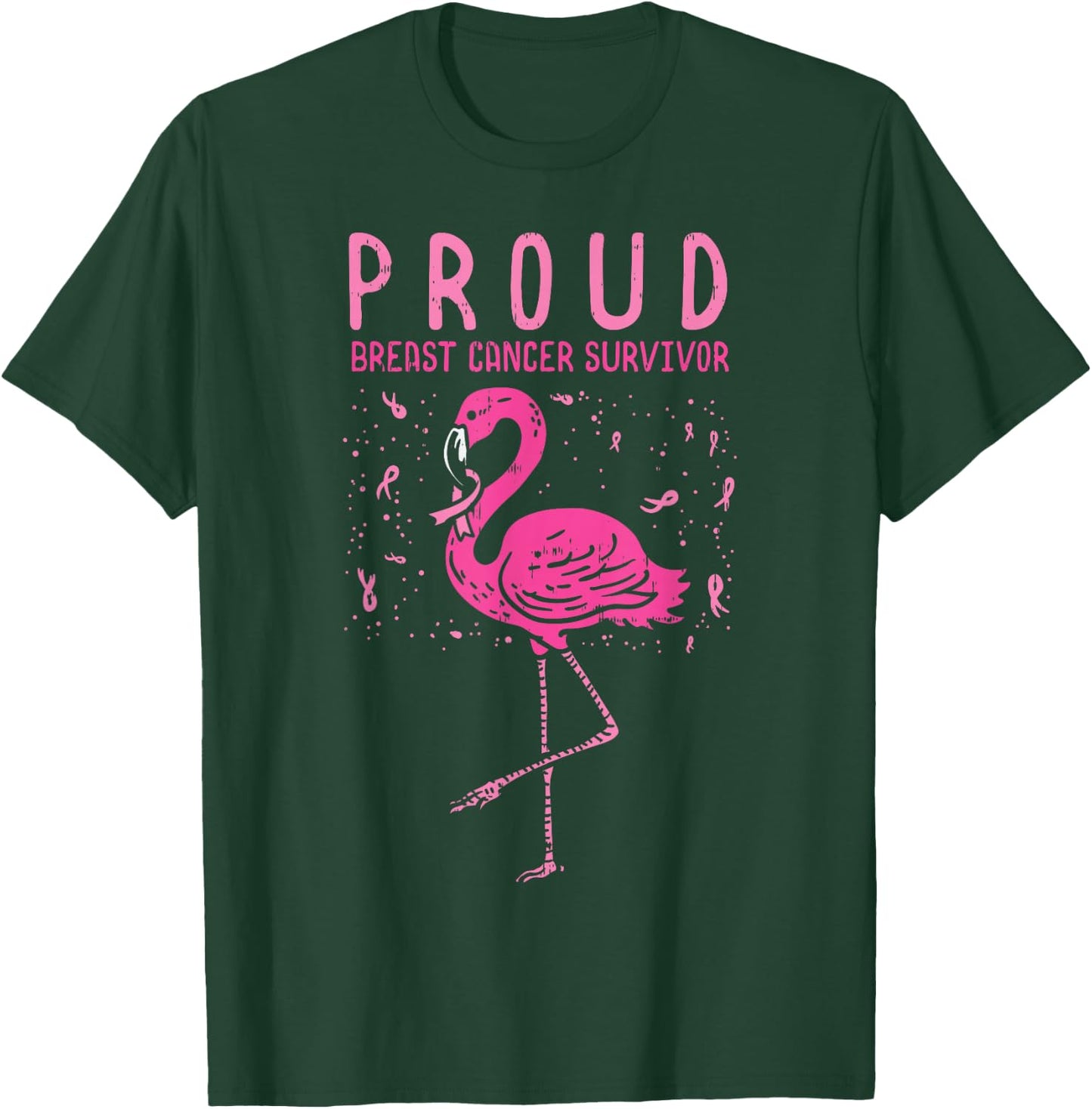 Proud Survivor Flamingo Pink Breast Cancer Awareness Gift T-Shirt - T-Shirt | Forest