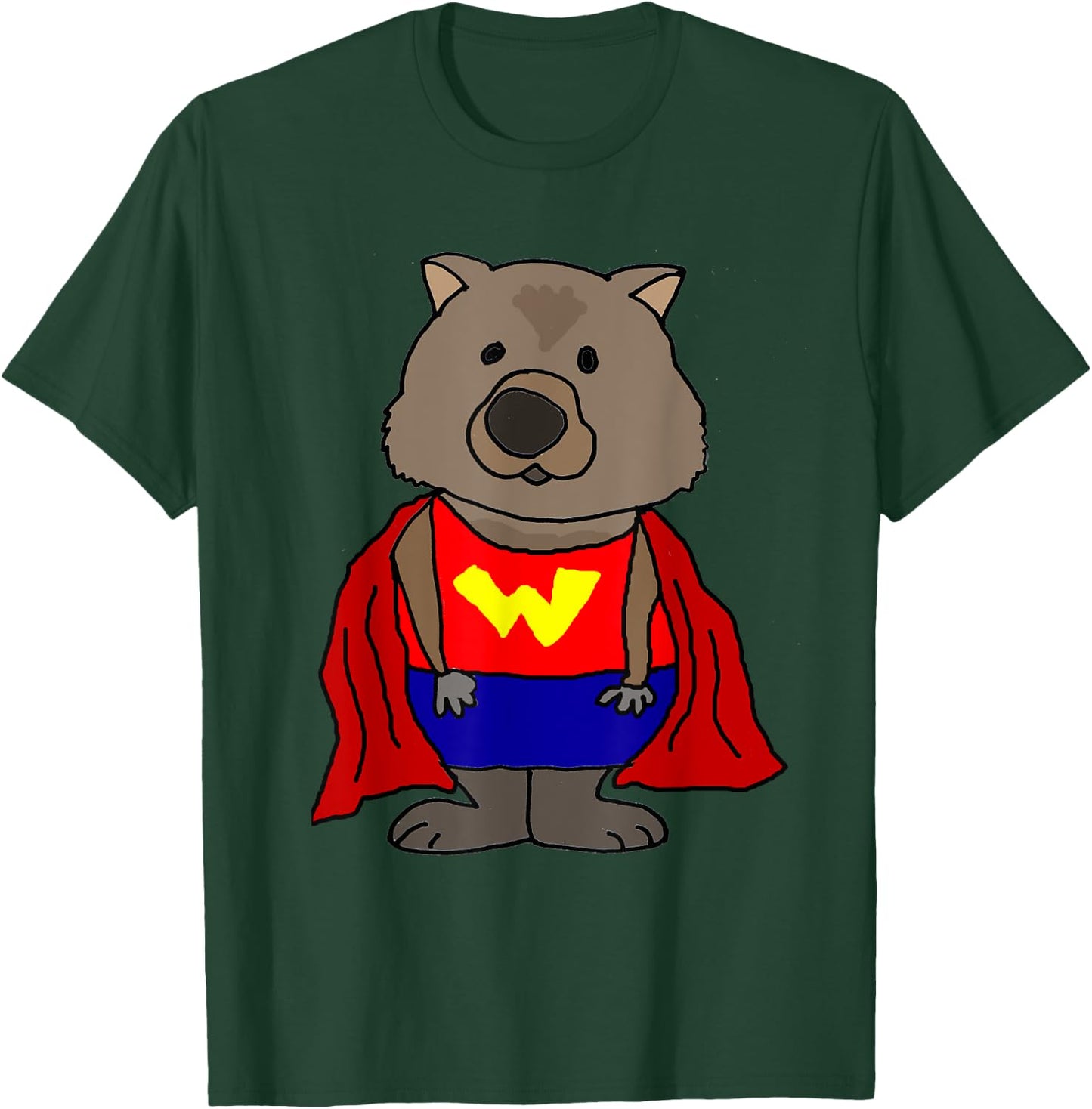 Smilemoretees Funny Wonder Wombat Superhero T-Shirt - T-Shirt | Forest