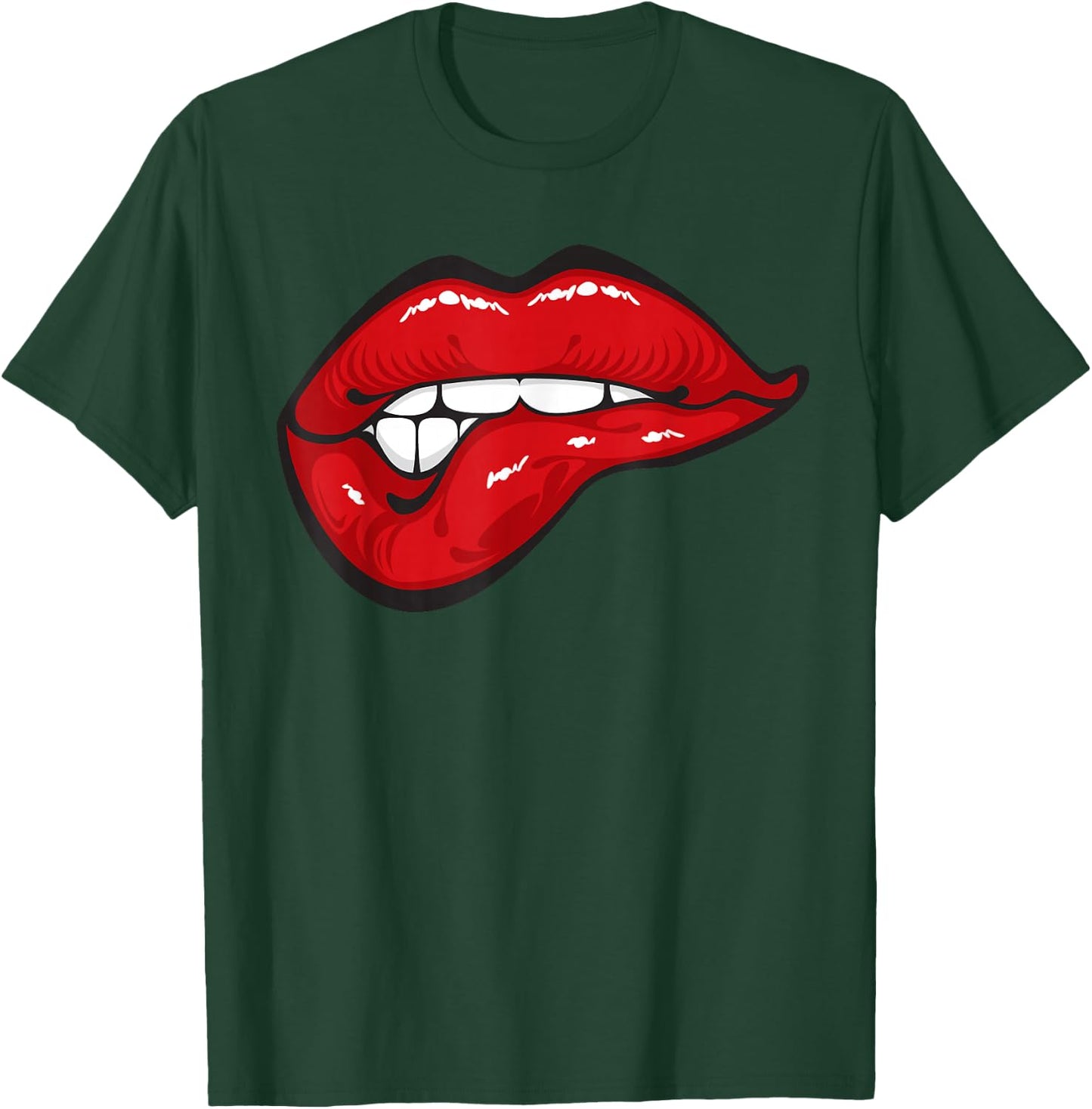 MaGuShirts Sexy Biting Red Lips Mouth Kisser Shirts T-Shirt - T-Shirt | Forest