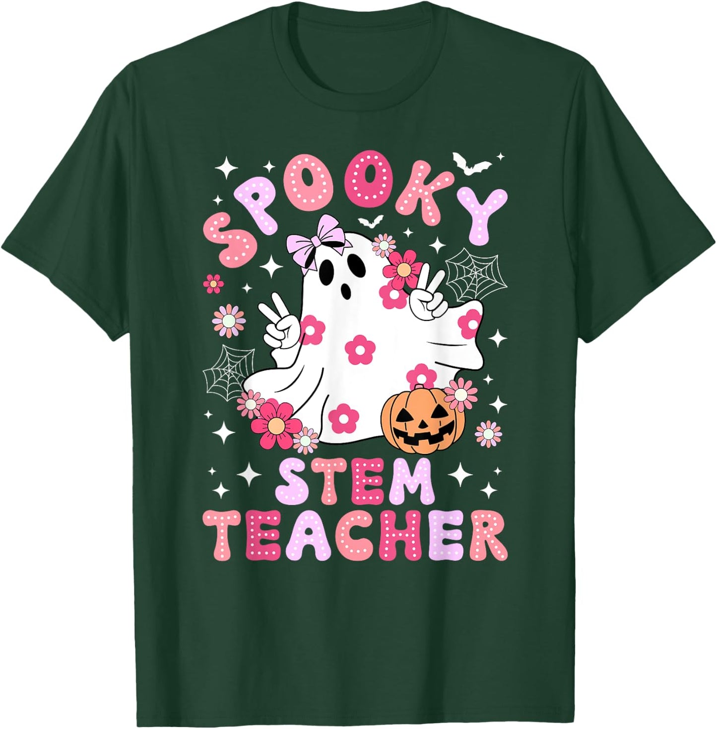 Spooky STEM Teacher Halloween STEM Teacher Groovy T-Shirt - T-Shirt | Forest