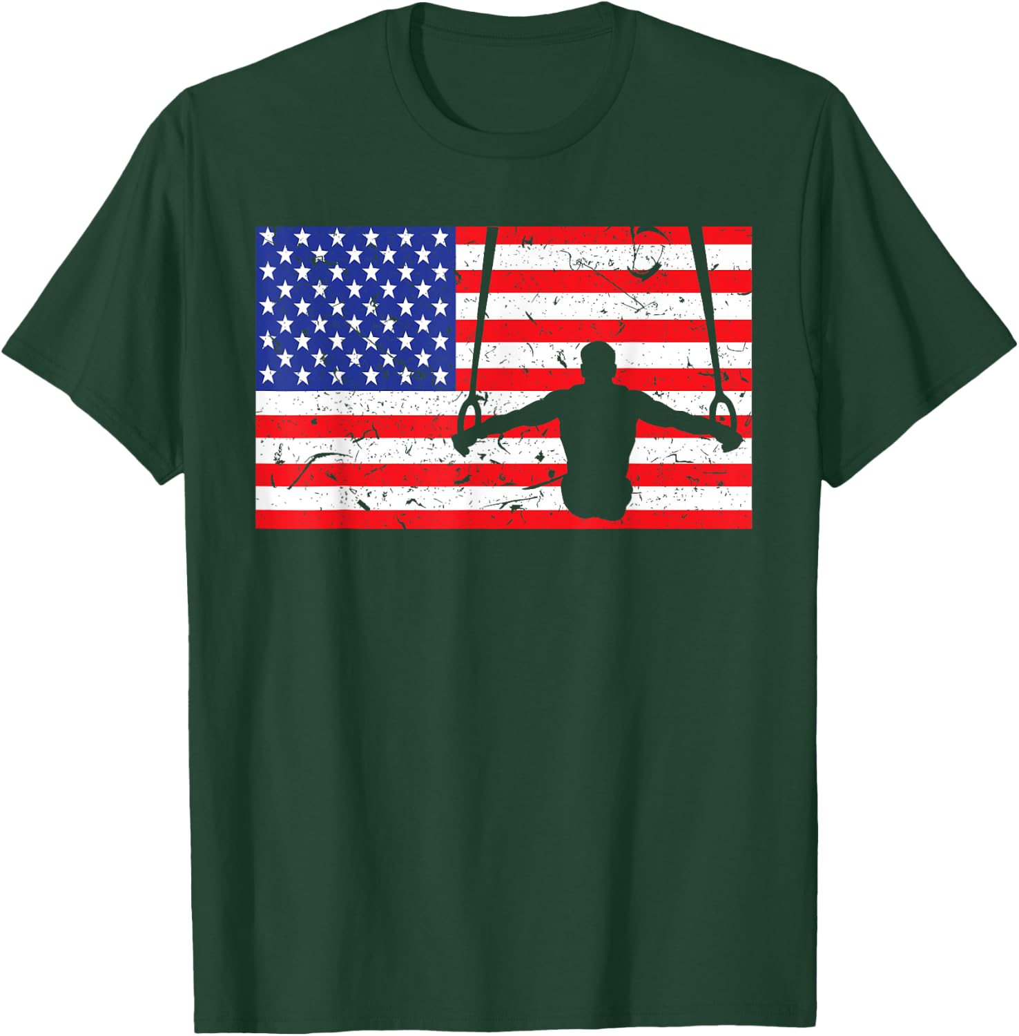 Distressed Gymnastic Rings USA American Flag Vintage Gymnast Kids Men T-Shirt - T-Shirt | Forest