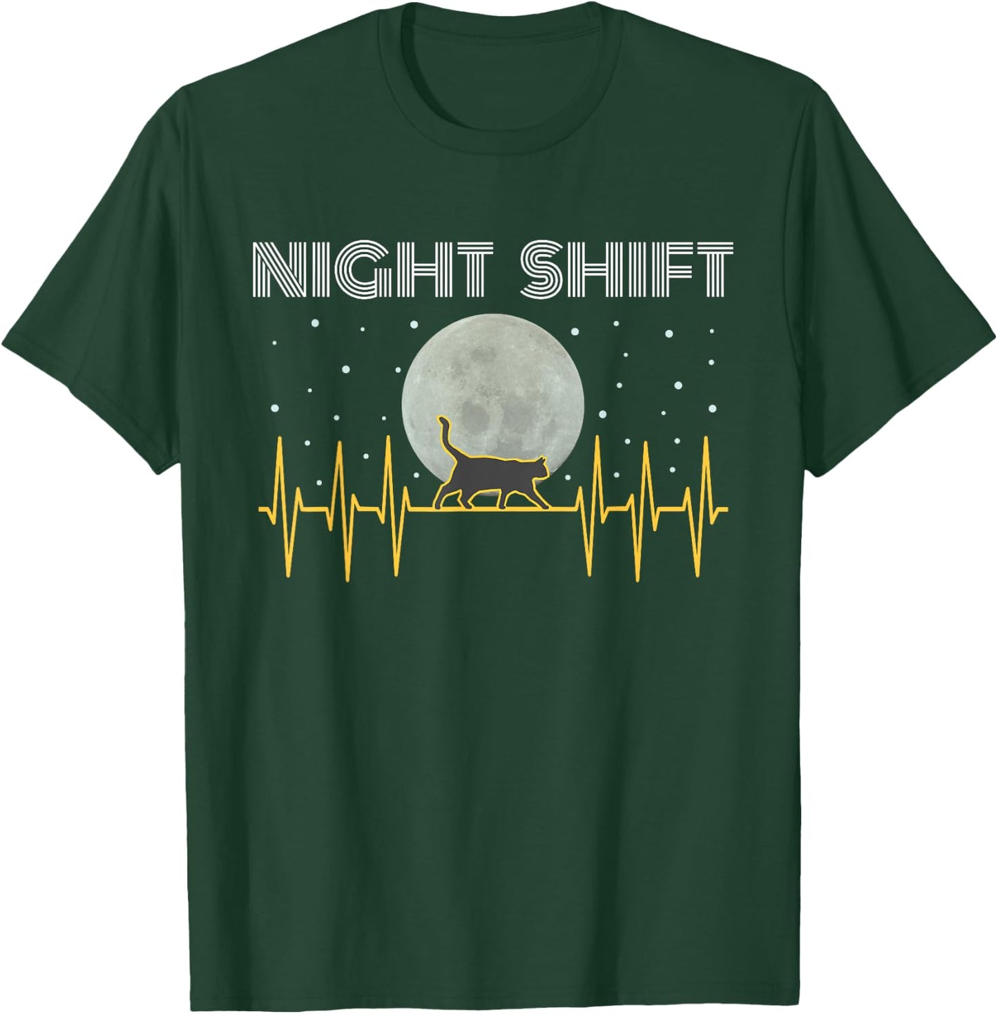 Funny Nurses Gifts Night Shift Nurse Cool Full Moon EKG Cat Women Kids T-Shirt - T-Shirt | Forest