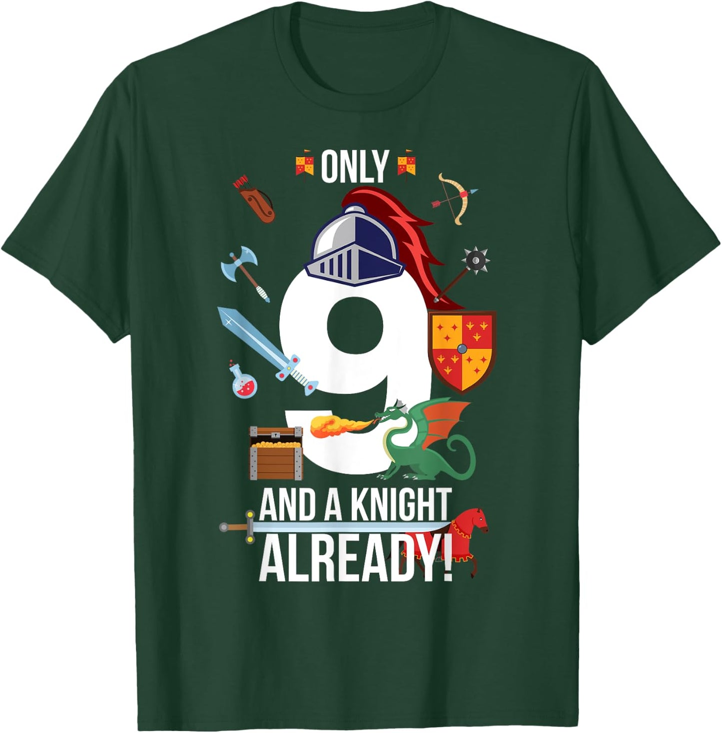 9th Birthday Boy Gift "Only 9 And A Knight Already" T-Shirt - T-Shirt | Forest