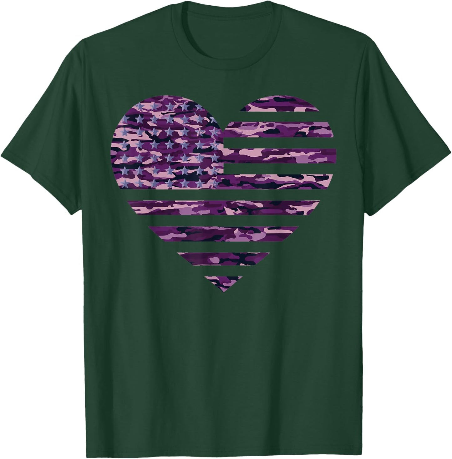 Camo American Flag Heart Camouflage Tactical Purple Military T-Shirt - T-Shirt | Forest