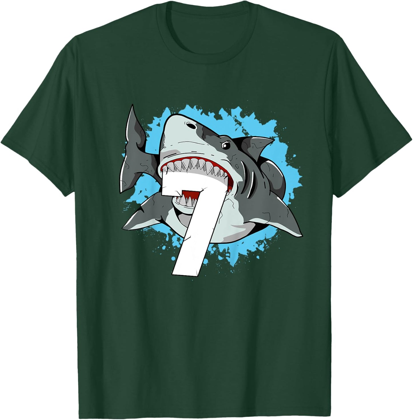 Shark 7th Birthday Boy 7 Seven Shark Theme Party T-Shirt - T-Shirt | Forest