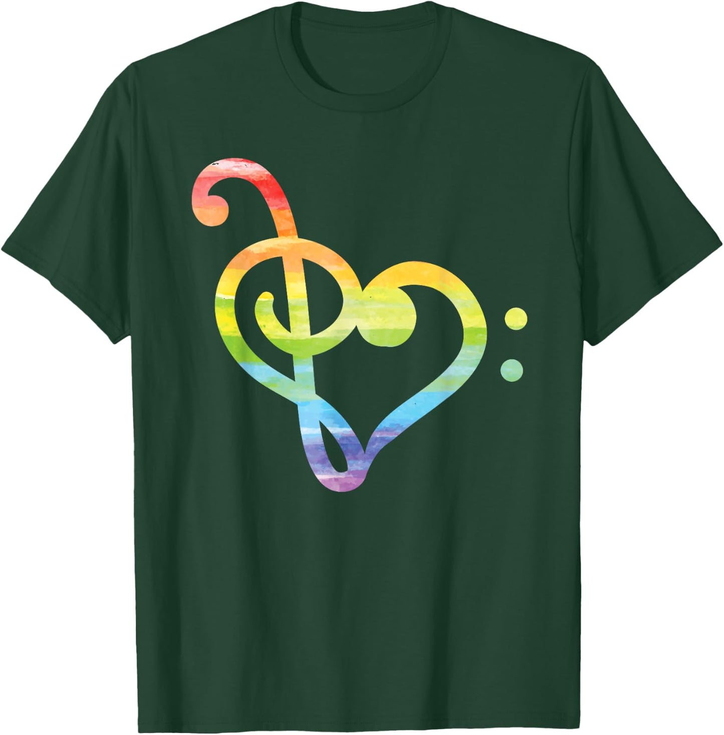 Watercolor Treble And Bass Clef Heart Rainbow T-Shirt - T-Shirt | Forest