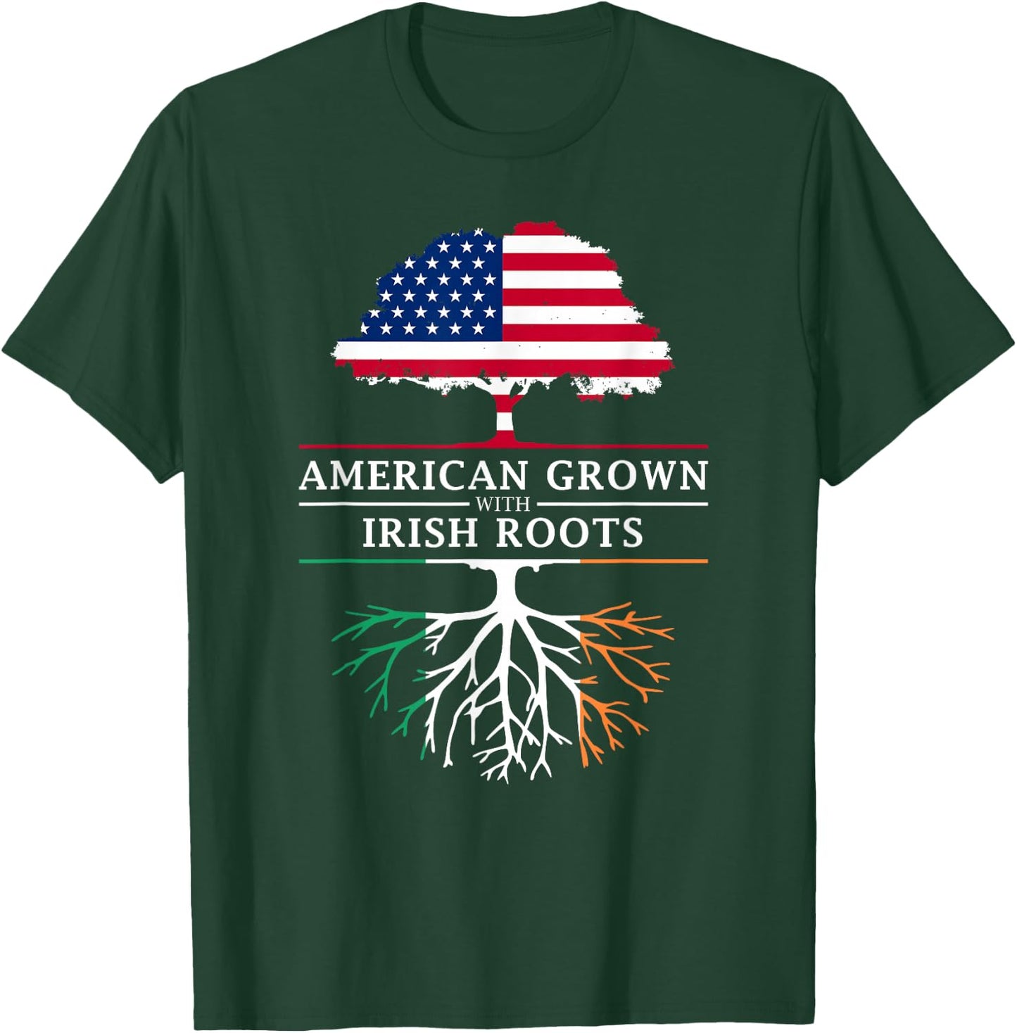 Family Heritage Gifts -Adults Black Short Sleeve Classic Modern Lace Embellishment - American Grown with Irish Roots - Ireland T-Shirt - T-Shirt | Forest