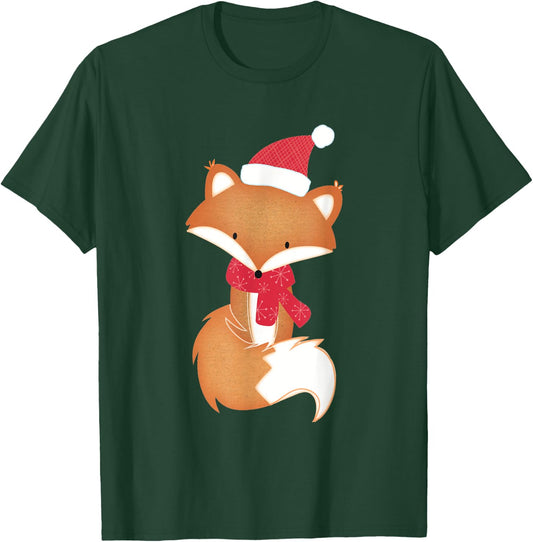 Cute Christmas Fox Adorable Xmas Scarf Fox T-Shirt - T-Shirt | Forest