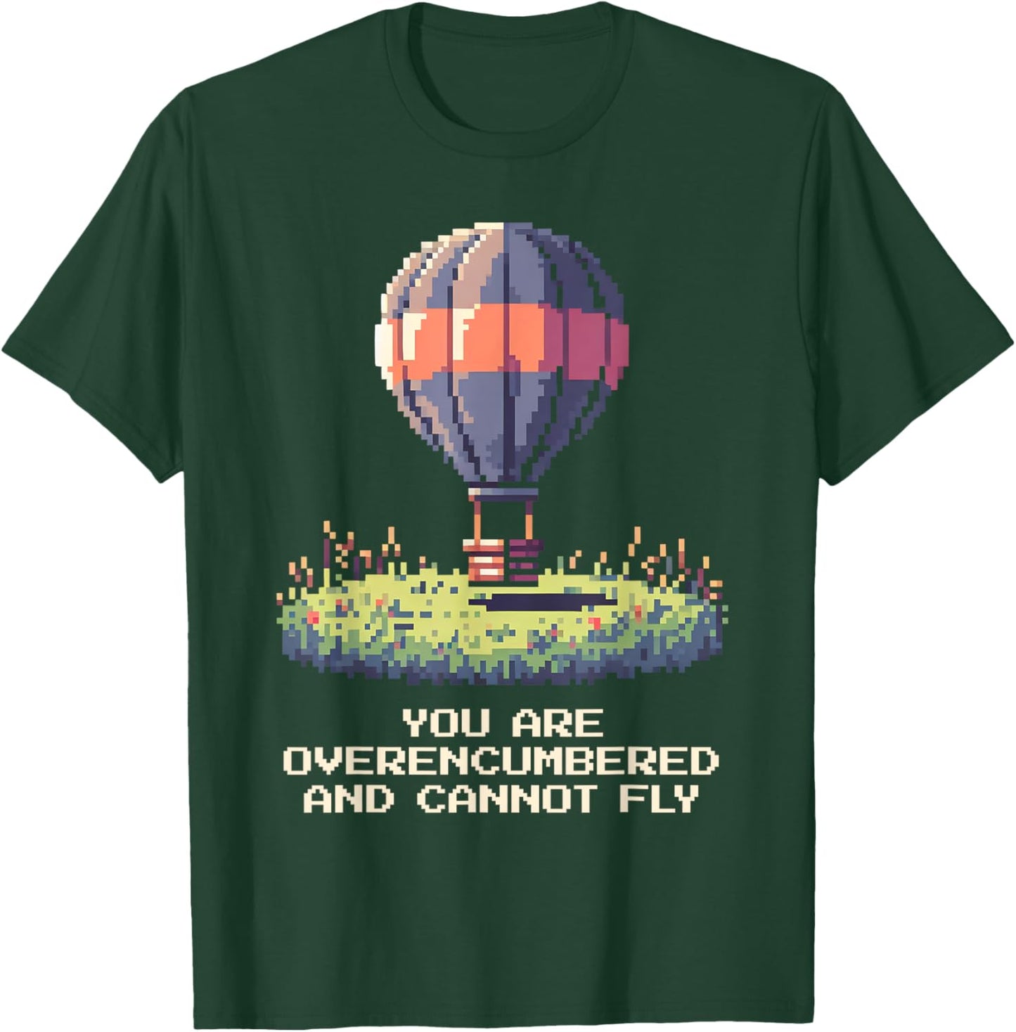 Overencumbered: Can’t Fly | Hot Air Balloon Pixel Art T-Shirt - T-Shirt | Forest