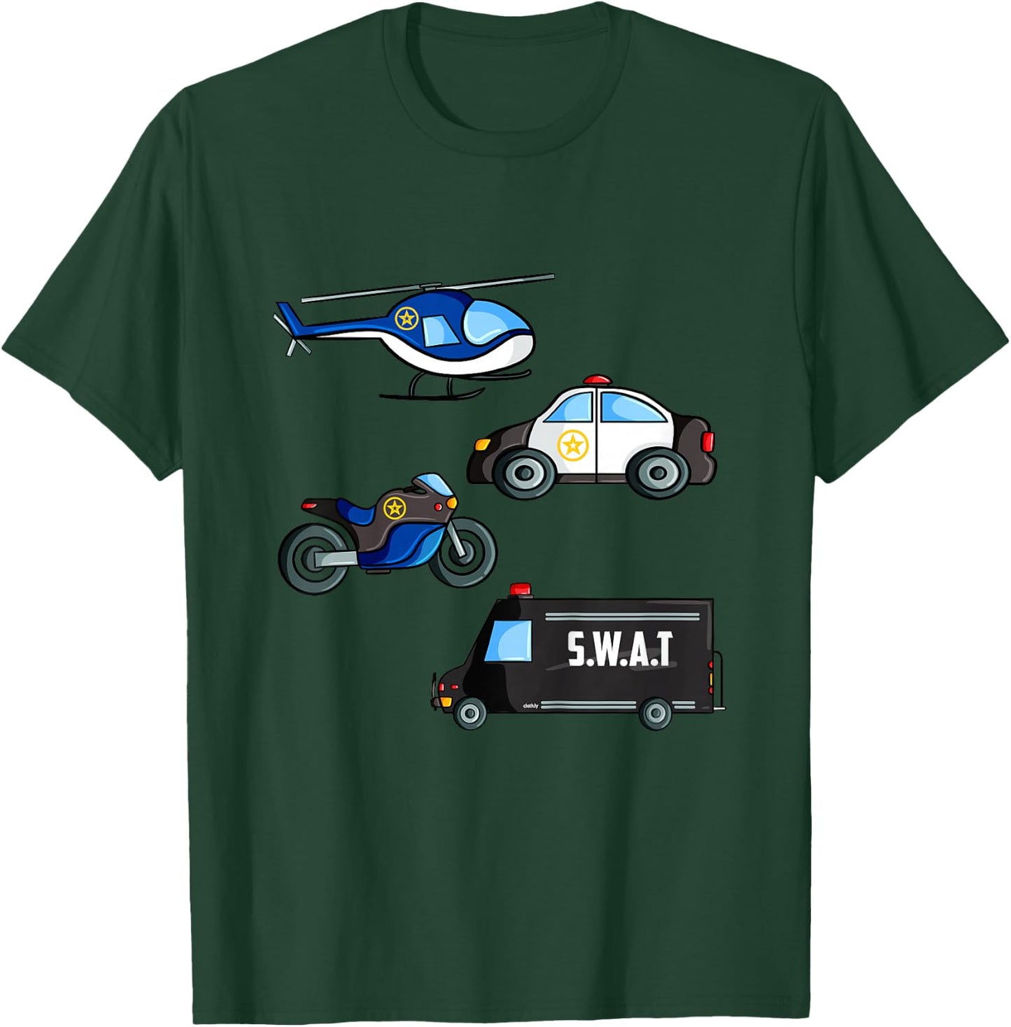 Kids Police Car Boys Different Police Cars and Vehicles T-Shirt - T-Shirt | Forest