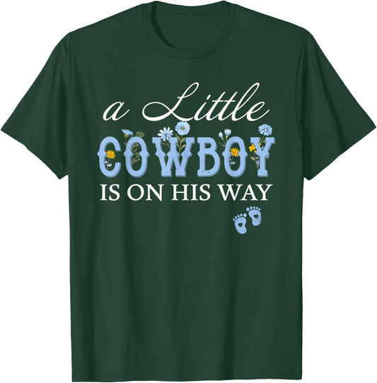 A Little Cowboy is On His Way Boho Pregnancy Announcement T-Shirt - T-Shirt | Forest